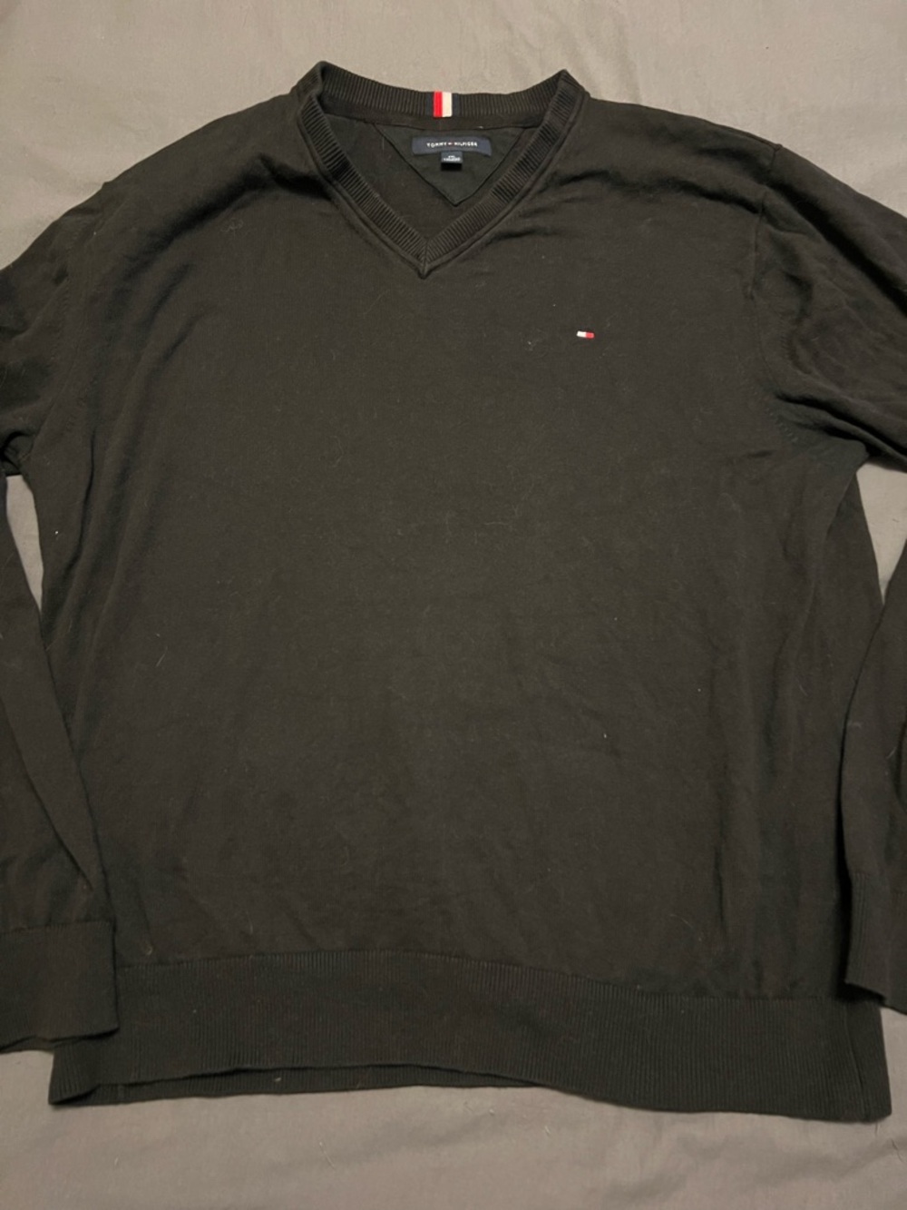 Tommy Hilfiger Black V-Neck Sweater with Signature Flag